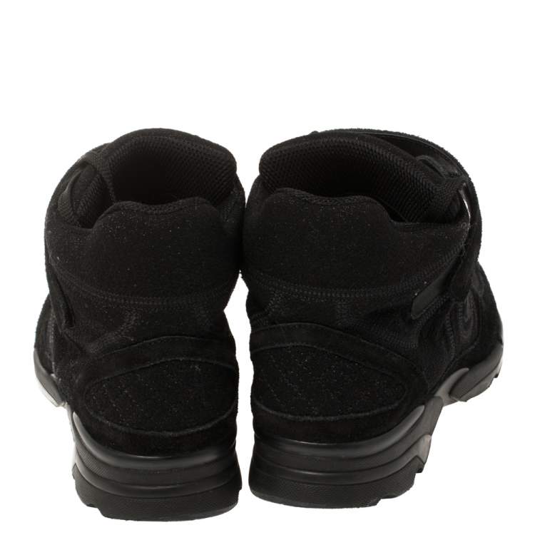 Pre Owned Chanel Shimmery Fabric and Suede CC High Top Sneakers Size 41
