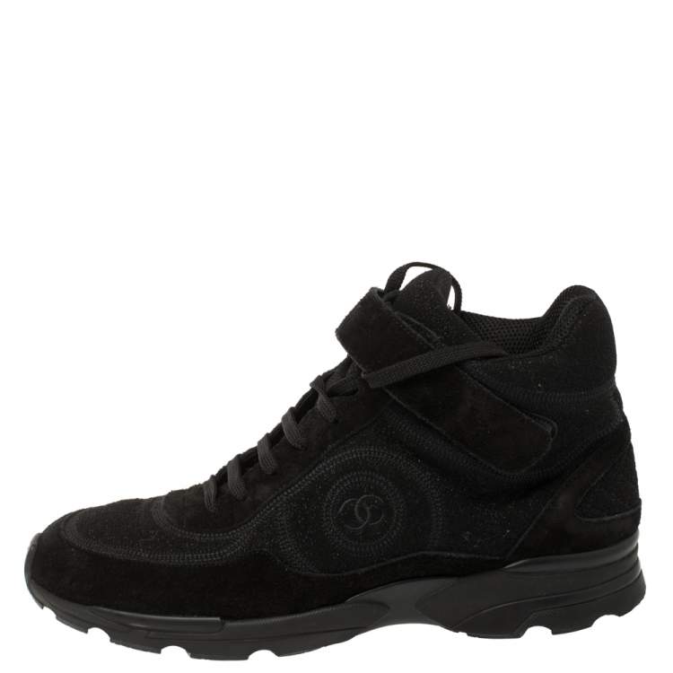 Pre Owned Chanel Shimmery Fabric and Suede CC High Top Sneakers Size 41