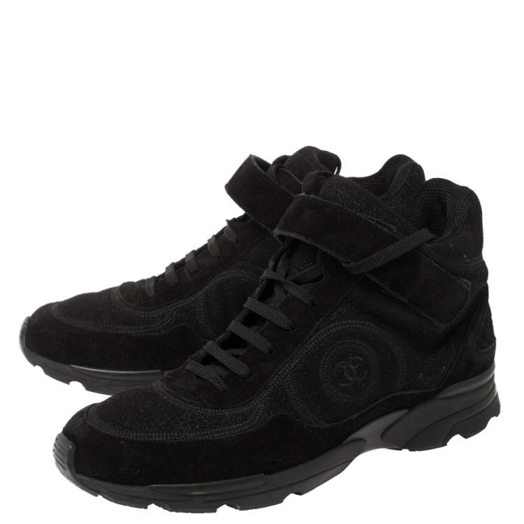 Pre Owned Chanel Shimmery Fabric and Suede CC High Top Sneakers Size 41