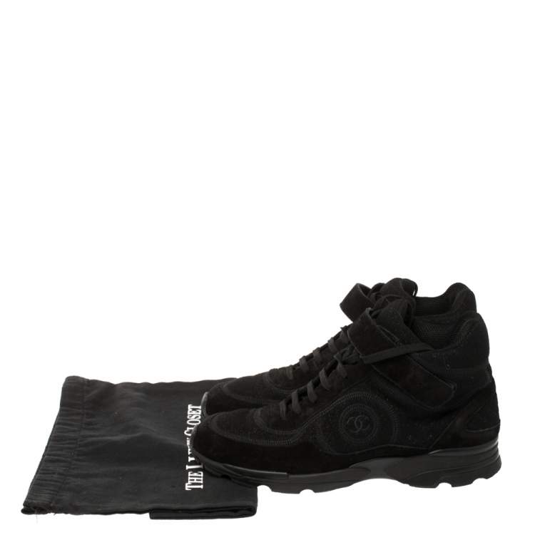 Pre Owned Chanel Shimmery Fabric and Suede CC High Top Sneakers Size 41