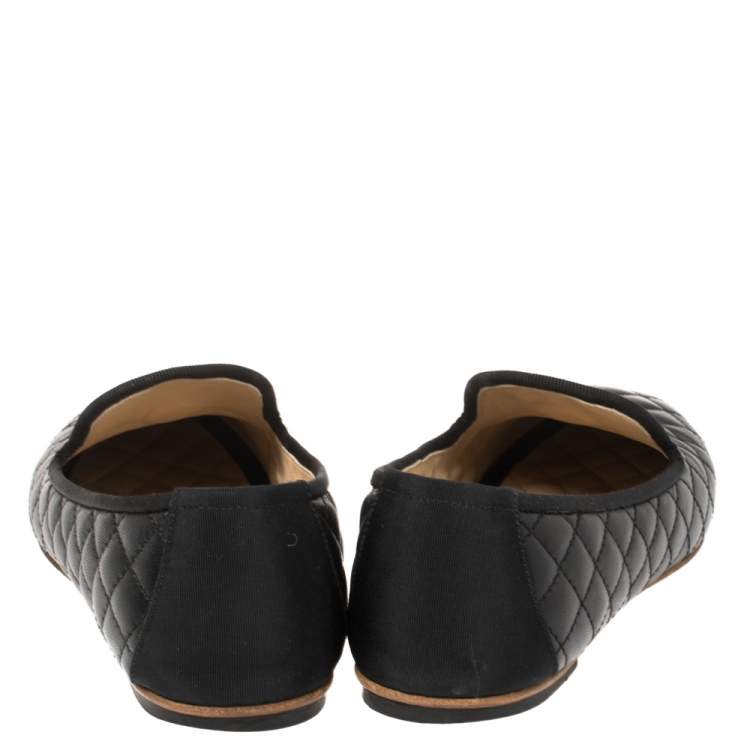 Pre Owned Chanel Black Quilted Leather CC Smoking Slippers Size 39