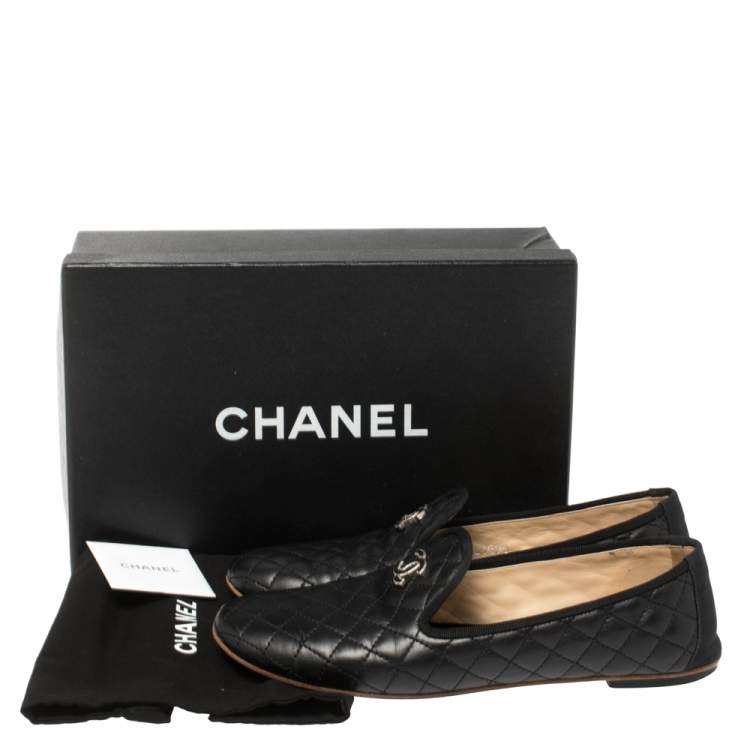 Pre Owned Chanel Black Quilted Leather CC Smoking Slippers Size 39
