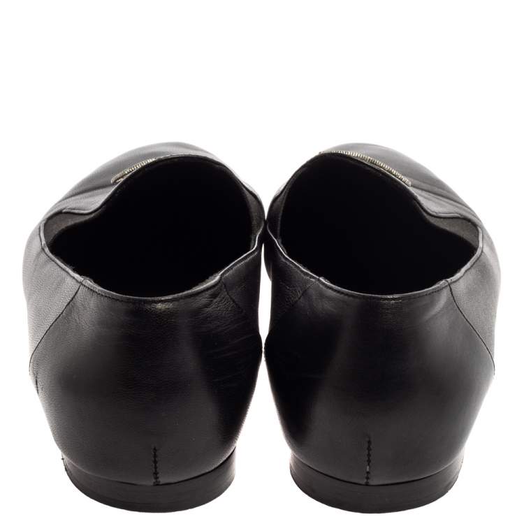 Pre Owned Chanel Black Leather CC Slip On Loafers Size 35.5