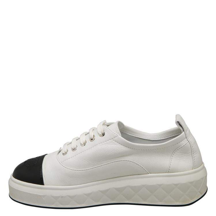Chanel White/Black Leather Interlocking CC Logo Chunky Sneakers EU 37 Chanel