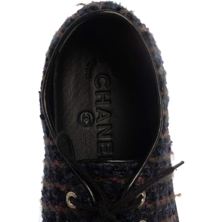 مملوكة مسبقًا Chanel Multicolor Tweed And Leather CC Cap Toe Low Top Sneakers Size 36.5