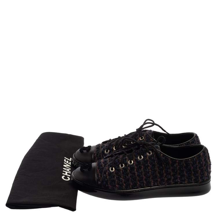 مملوكة مسبقًا Chanel Multicolor Tweed And Leather CC Cap Toe Low Top Sneakers Size 36.5