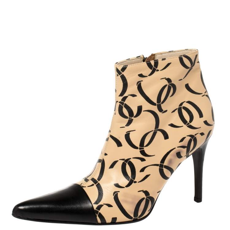 Chanel Beige/Black Leather CC Logo Ankle Boots Size  Chanel | TLC