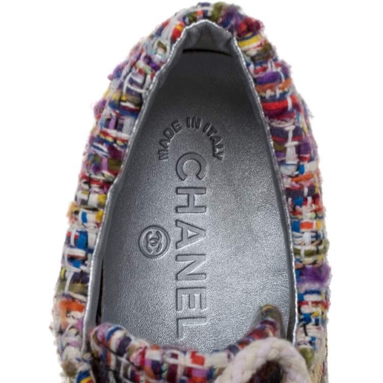 Pre Owned Chanel Multicolor Tweed Fabric And Holographic Leather CC Sneakers Size 37.5