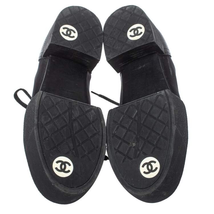 Pre Owned Chanel Black Leather And Mesh Platform Low Top Sneakers Size 36