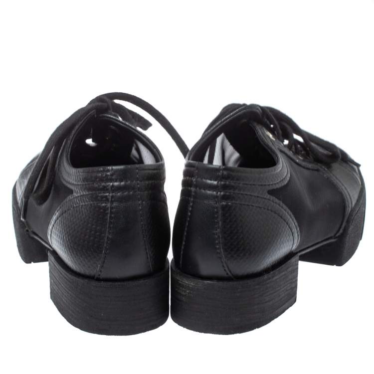 Pre Owned Chanel Black Leather And Mesh Platform Low Top Sneakers Size 36