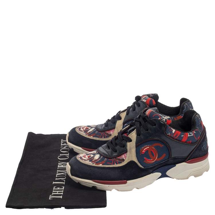 Pre Owned Chanel Multicolor Canvas and Suede Heart Low Top Sneakers Size 36