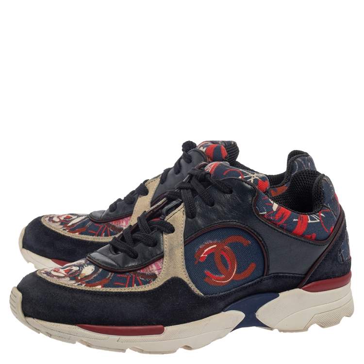 Pre Owned Chanel Multicolor Canvas and Suede Heart Low Top Sneakers Size 36