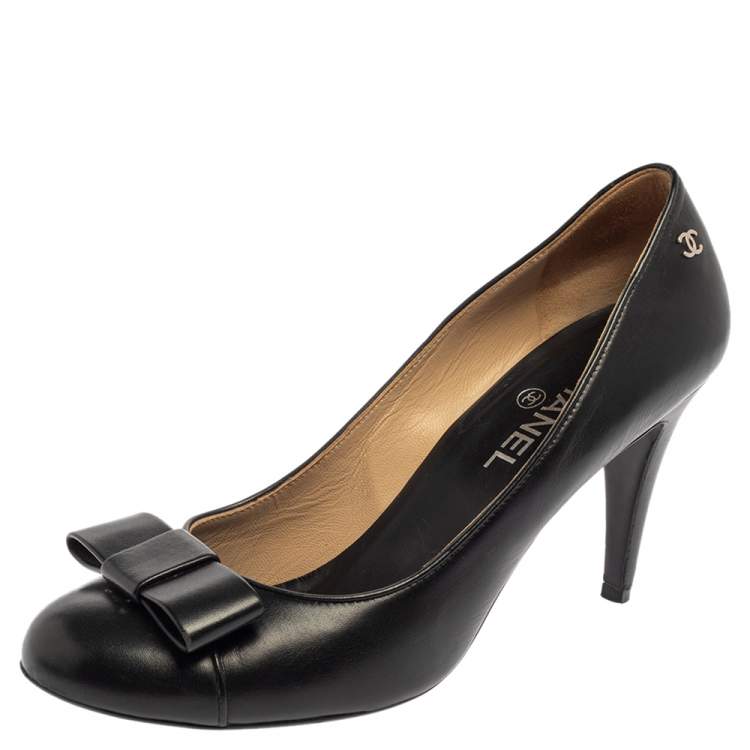 Chanel Black Leather CC Bow Pumps Size 40.5 Chanel | The Luxury Closet
