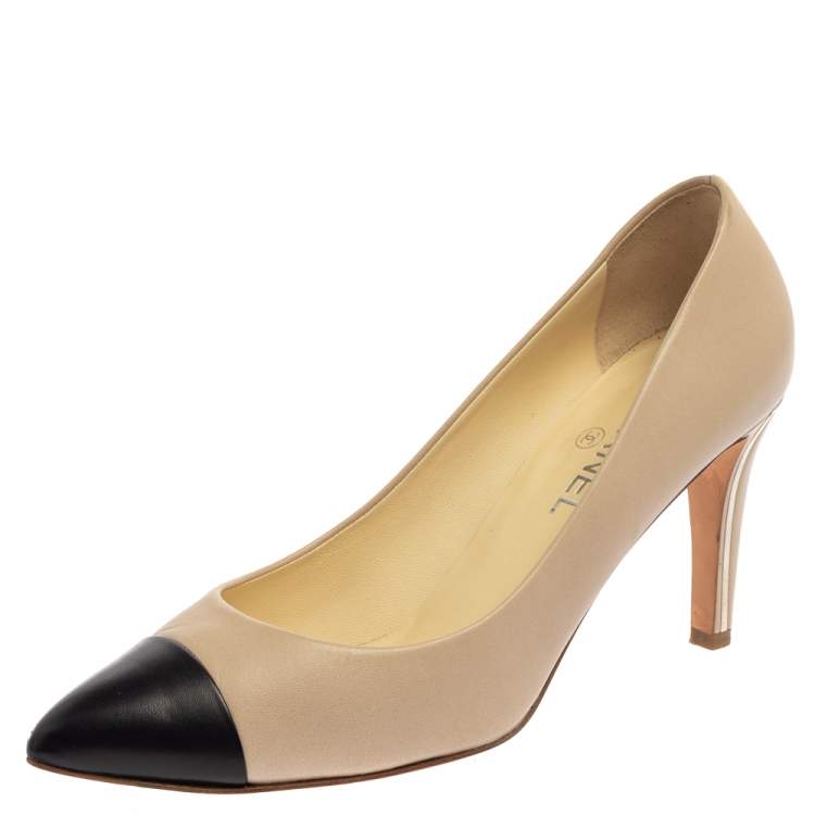 Chanel Beige/Black Leather Cap Toe CC Pointed Toe Pumps Size 41 Chanel |  The Luxury Closet