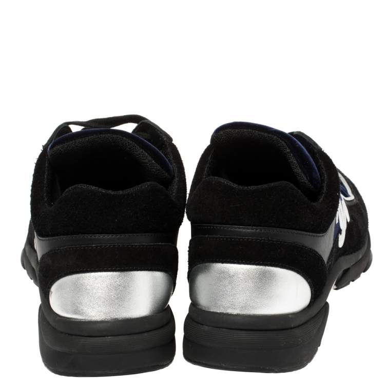 Pre Owned Chanel Blue/Black Velvet, Suede And Leather CC Low Top Sneakers Size 40