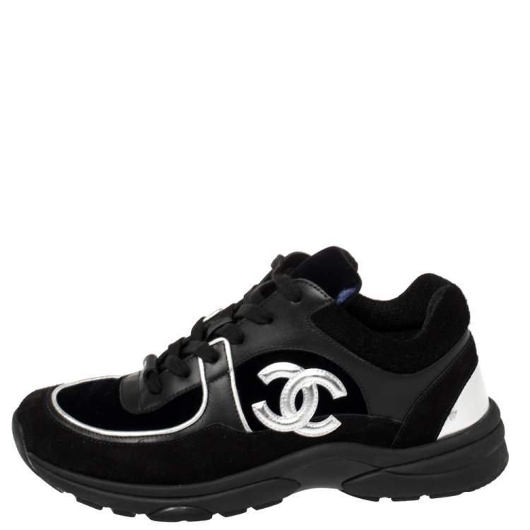 Chanel Tri-Color Suede, Leather And Wool CC Logo Low-Top Sneakers