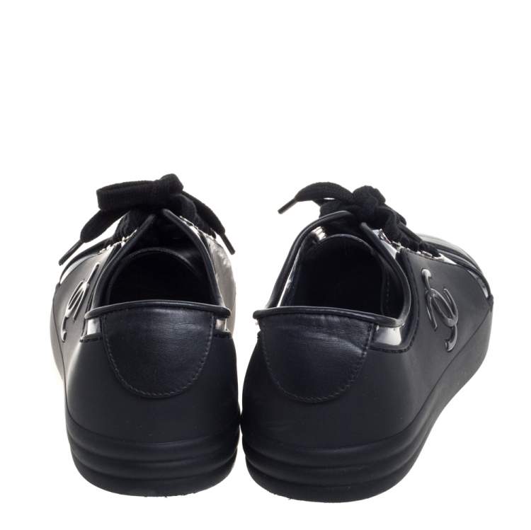 Pre Owned Chanel Black Rubber and Leather CC Low Top Sneakers Size 36.5