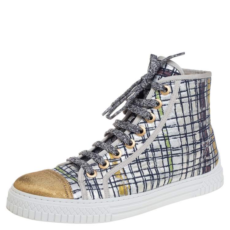 Chanel Multicolor Canvas CC Wedge Sneakers Size 36.5 Chanel