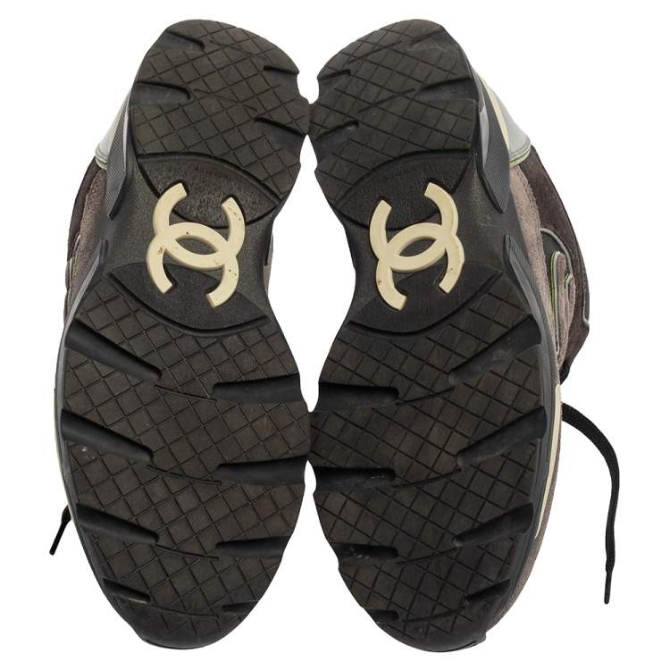 Pre Owned Chanel Multicolor Leather And Suede CC Sneakers Size 36