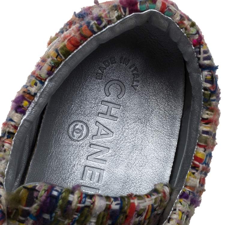 Pre Owned Chanel Multicolor Tweed Fabric And Patent Leather CC Lace Up Sneakers Size 39