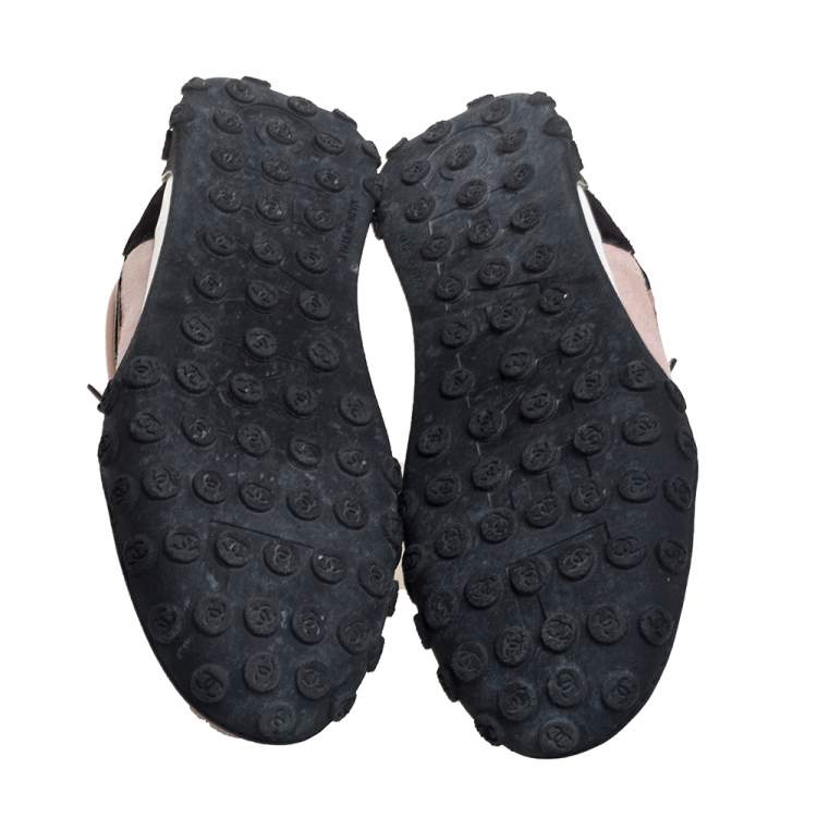 Pre Owned Chanel Pink/Black Nylon And Suede Logo Low Top Sneakers Size 38
