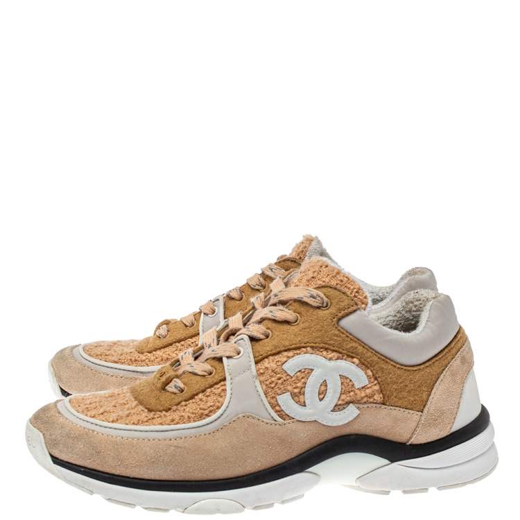 Pre Owned Chanel Multicolor Fabric, Nylon And Suede Low Top CC Sneakers Size 39