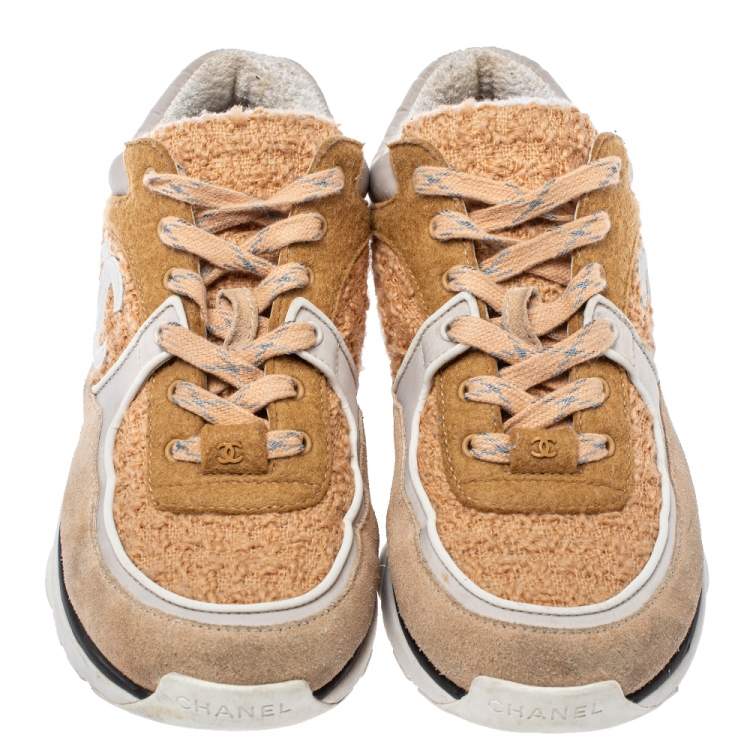 Pre Owned Chanel Multicolor Fabric, Nylon And Suede Low Top CC Sneakers Size 39