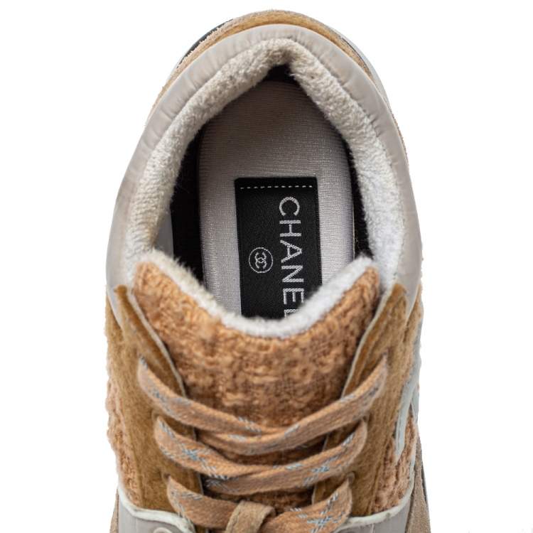 Pre Owned Chanel Multicolor Fabric, Nylon And Suede Low Top CC Sneakers Size 39