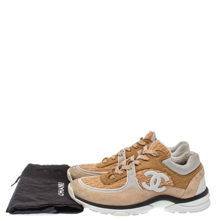 Pre Owned Chanel Multicolor Fabric, Nylon And Suede Low Top CC Sneakers Size 39
