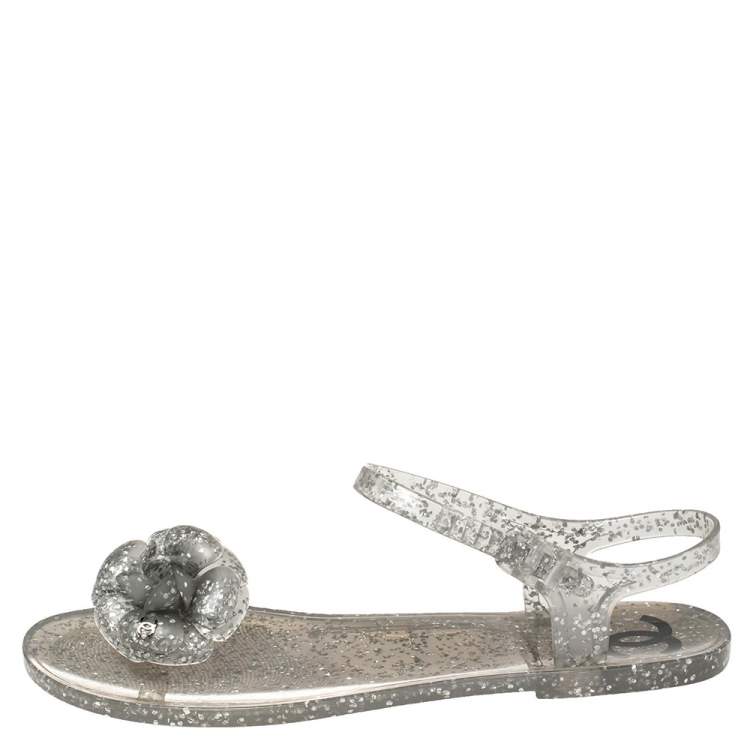 CHANEL Glitter Jelly Camellia Thong Sandals IT 40