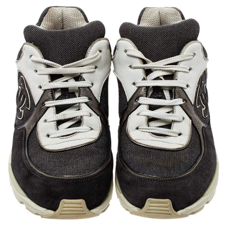 Pre Owned Chanel Grey/White Canvas And Leather  Low-Top CC Trainer Sneakers Size 39