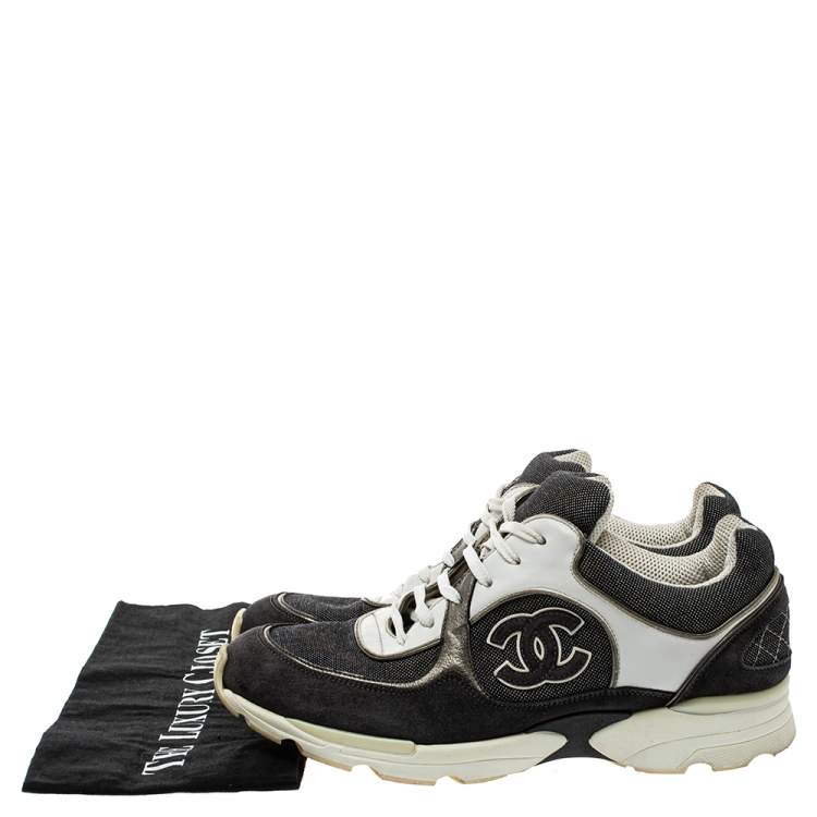 Pre Owned Chanel Grey/White Canvas And Leather  Low-Top CC Trainer Sneakers Size 39