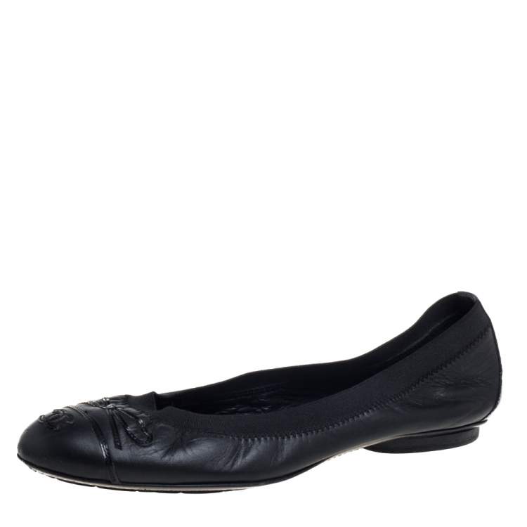 Chanel Black Patent And Leather CC Cap Toe Ballet Flats Size 37.5 Chanel |  The Luxury Closet