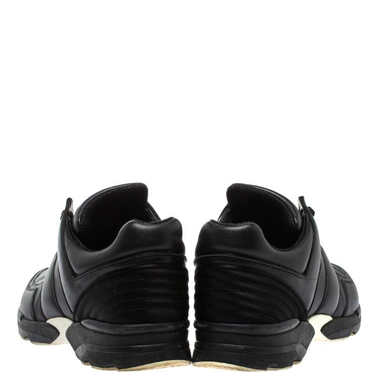 Pre Owned Chanel Black Leather And Satin Athletic CC Lace Up Sneakers Size 40
