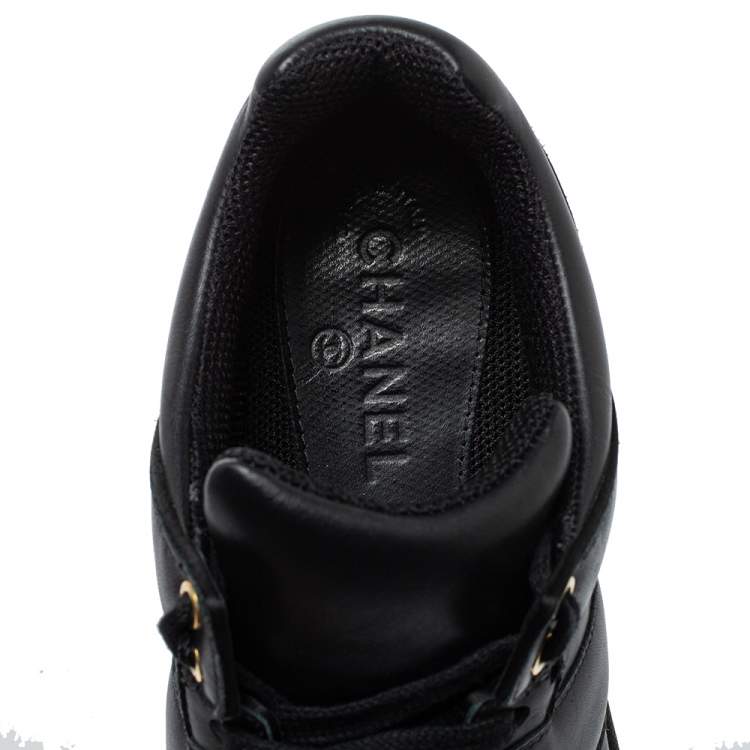 Pre Owned Chanel Black Leather And Satin Athletic CC Lace Up Sneakers Size 40