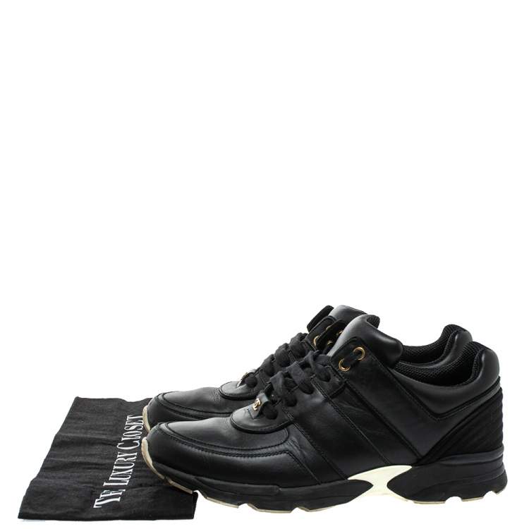 Pre Owned Chanel Black Leather And Satin Athletic CC Lace Up Sneakers Size 40