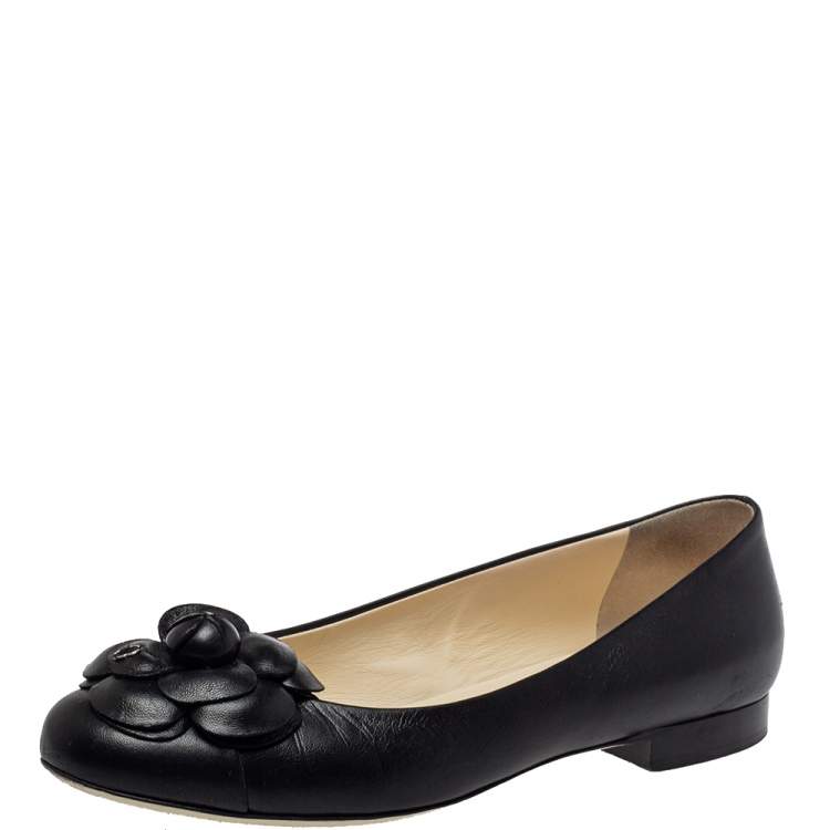 Chanel Black Leather Camellia Flower Ballet Flats Size 38 Chanel | The  Luxury Closet