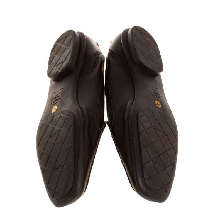 Pre Owned Chanel Brown Leather CC Square Toe Loafers Size 40.5