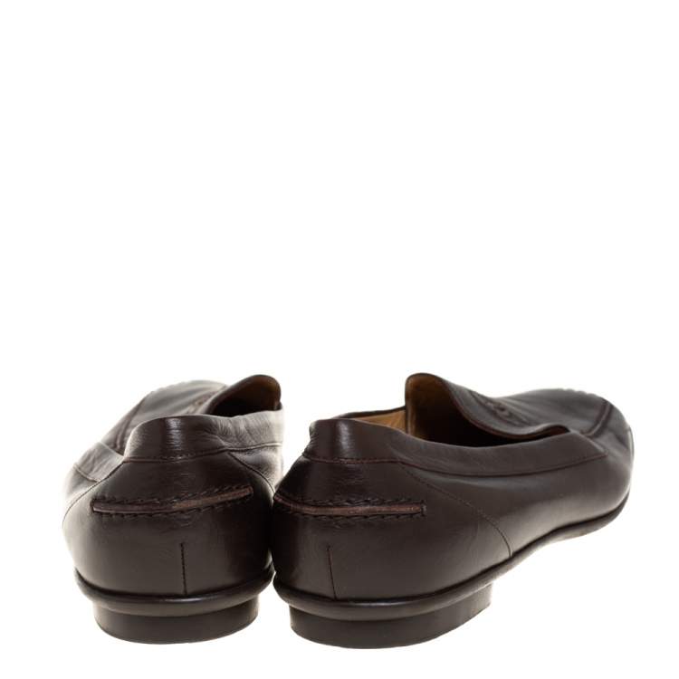 Pre Owned Chanel Brown Leather CC Square Toe Loafers Size 40.5