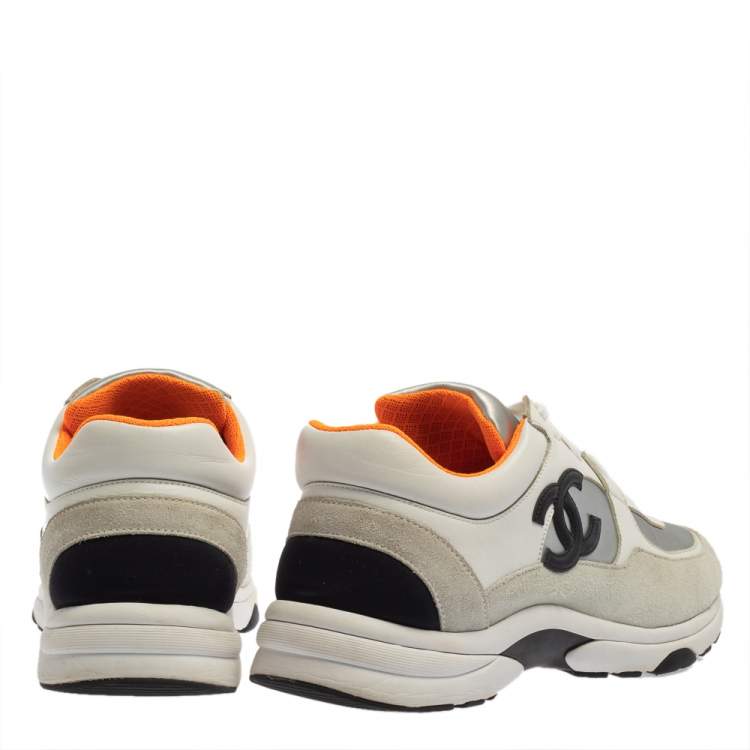 Pre Owned Chanel White Leather and Suede CC Lace Up Sneakers Size 41