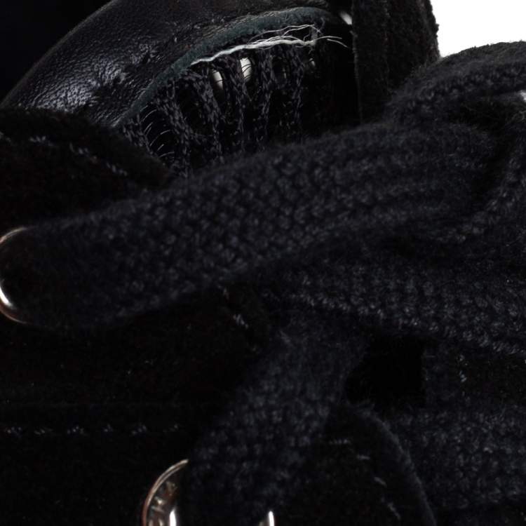 Pre Owned Chanel Black Suede And Mesh CC Low Top Sneakers Size 36.5