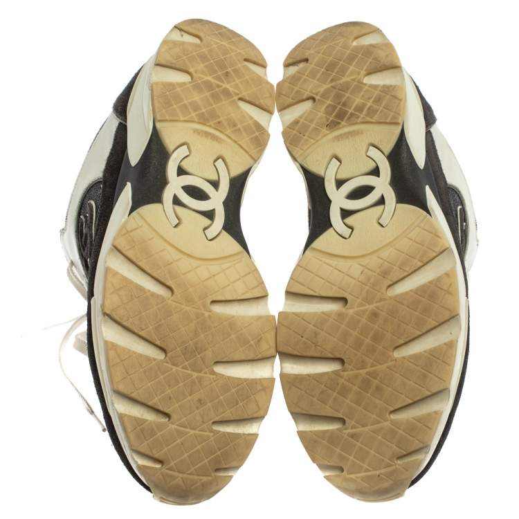 Pre Owned Chanel Black/White Suede And Canvas CC Low Top Sneakers Size 40