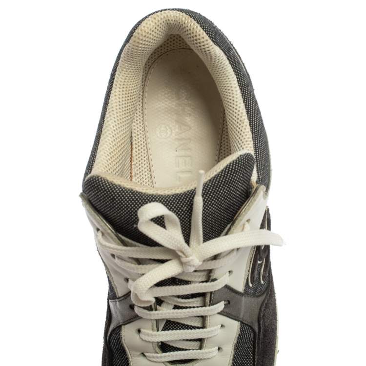 Pre Owned Chanel Black/White Suede And Canvas CC Low Top Sneakers Size 40