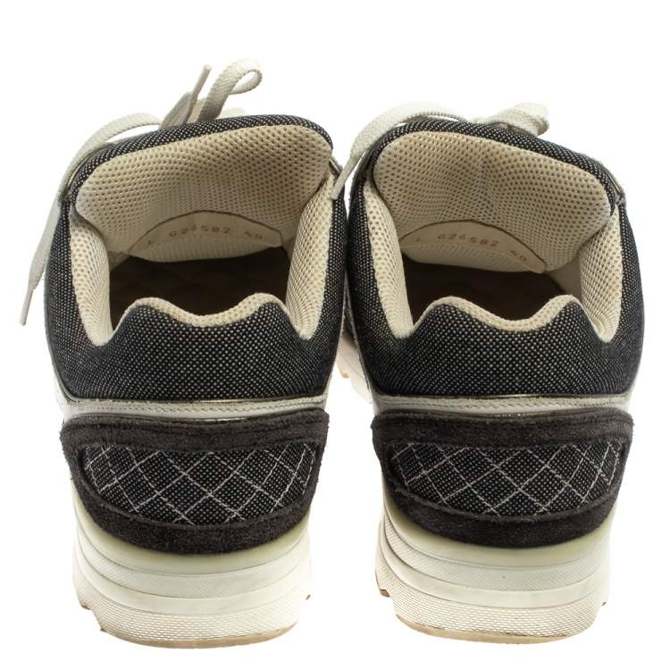 Pre Owned Chanel Black/White Suede And Canvas CC Low Top Sneakers Size 40