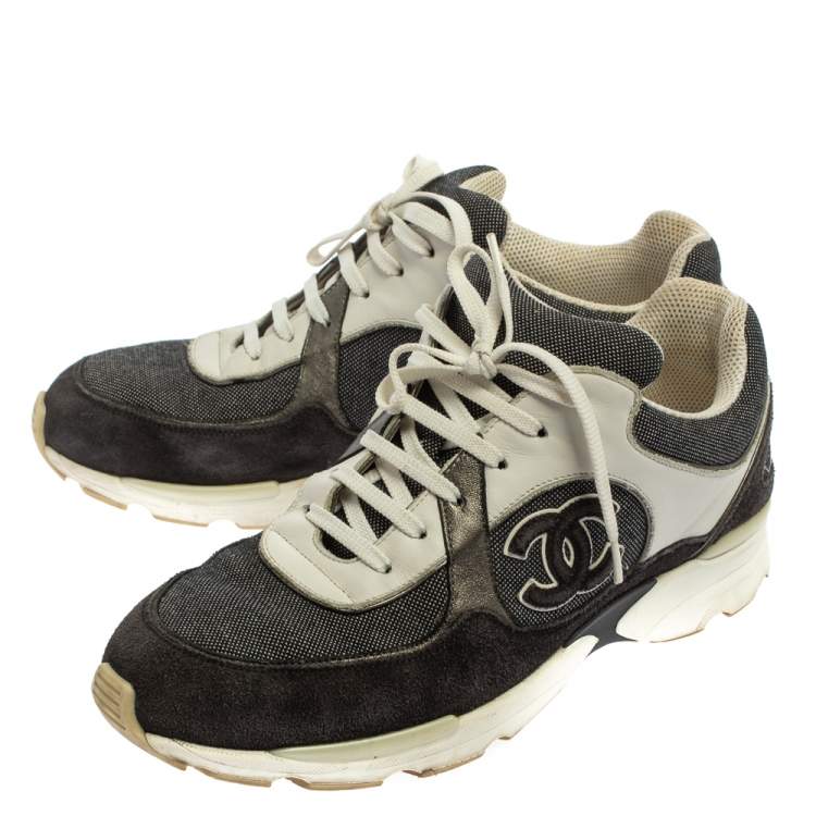 Pre Owned Chanel Black/White Suede And Canvas CC Low Top Sneakers Size 40