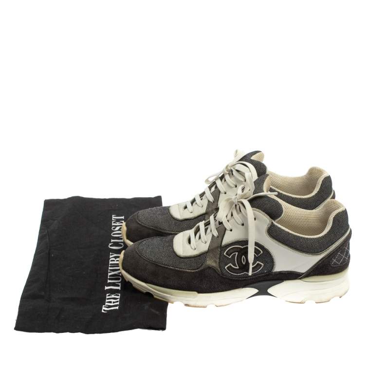 Pre Owned Chanel Black/White Suede And Canvas CC Low Top Sneakers Size 40