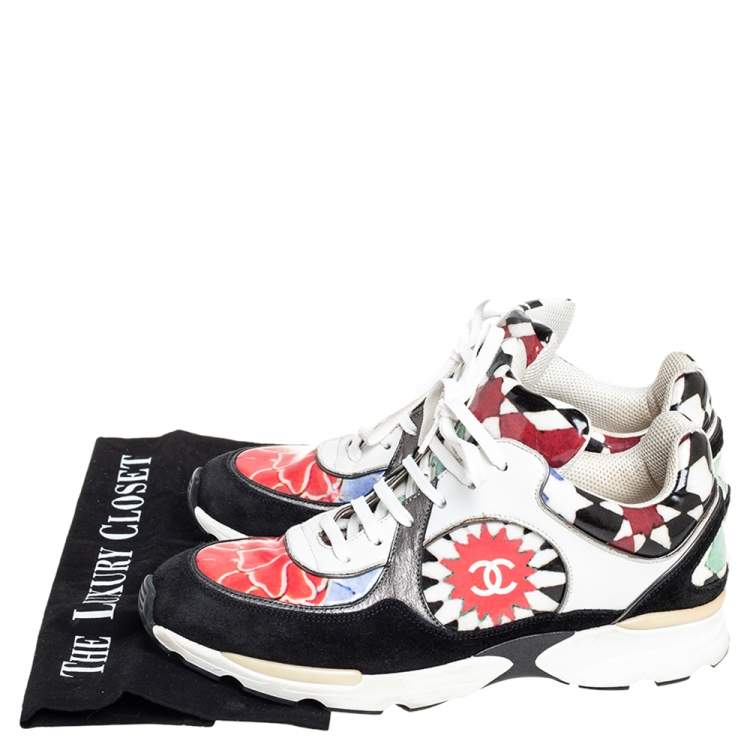 Pre Owned Chanel Multicolor Printed PVC and Suede CC Low Top Sneakers Size 40 