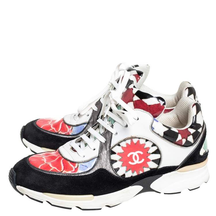 Pre Owned Chanel Multicolor Printed PVC and Suede CC Low Top Sneakers Size 40 