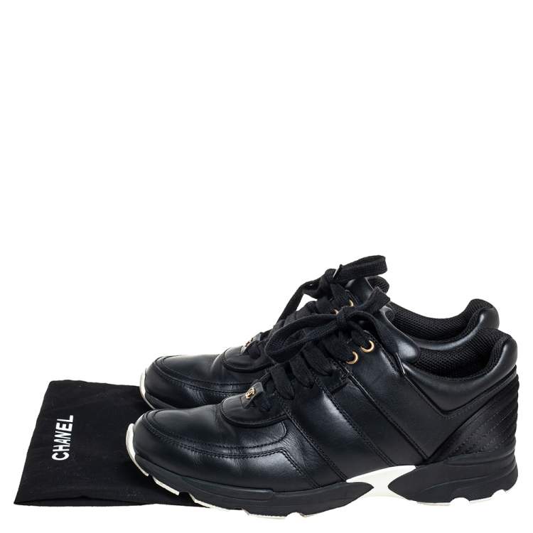 Pre Owned Chanel Leather And Satin Trim CC Low Top Sneakers Size 40