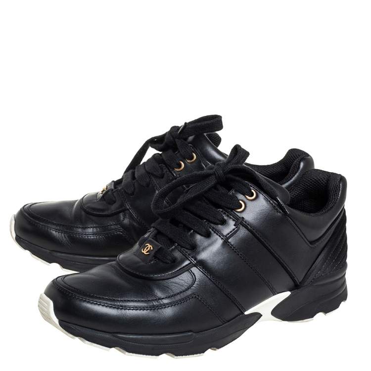 Pre Owned Chanel Leather And Satin Trim CC Low Top Sneakers Size 40